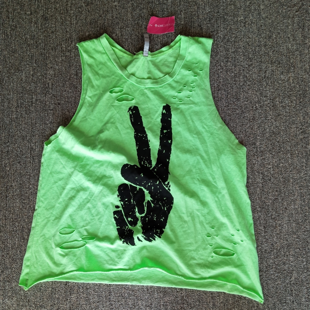 Love culture lime green neon peace sign graphic print tank size medium